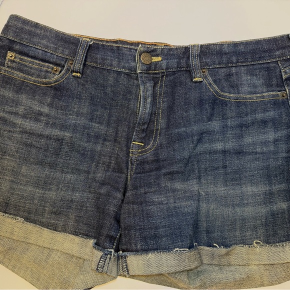 J. Crew Factory Stretch Hipslung Dark Blue Denim Women's Shorts Cuffed S10 EUC - Picture 2 of 14